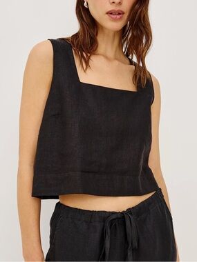 Rails Akira Black Square-Neck Linen Tank